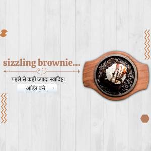 A sizzling brownie served in a hot skillet with ice cream and chocolate sauce.