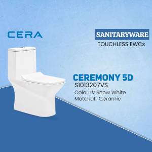 White Cera Ceremony 5D touchless toilet with Snow White color and ceramic material.