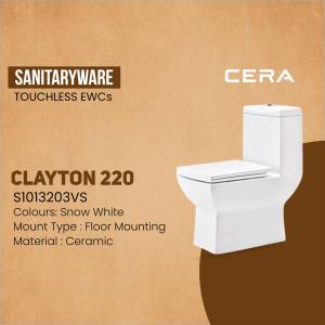 White Cera Clayton 220 Touchless EWC toilet on a brown background