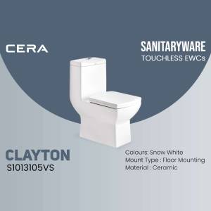 White Cera Clayton touchless EWC toilet with floor mounting