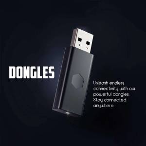 Black wireless USB dongle on a dark background