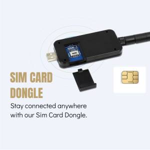 Image of a SIM card dongle with a SIM card next to it