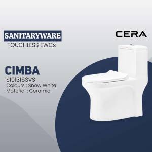 White CERA Cimba touchless electronic water closet (EWC) toilet with ceramic material.