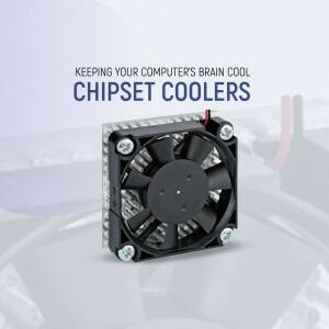 Close-up of a chipset cooler fan for computer cooling