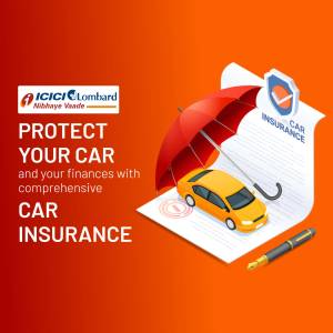 Image depicting car insurance protection with an umbrella over a car and insurance document.