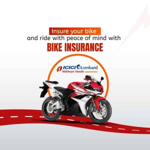 Red sports bike with ICICI Lombard insurance advertisement