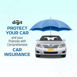 Image of a silver car under a blue umbrella with text promoting car insurance.