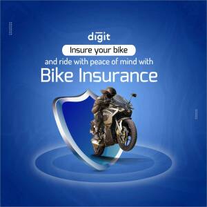 Digit Insurance ad featuring a motorcycle under a shield