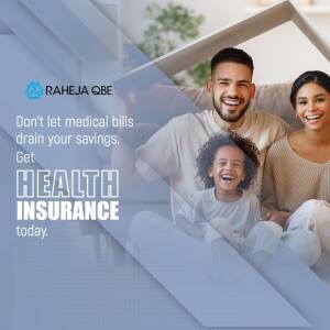 Family smiling with health insurance advertisement