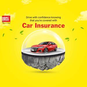 Car insurance advertisement featuring a red car under a protective dome.
