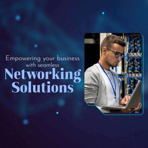 Man working on a laptop in front of server racks, representing networking solutions.