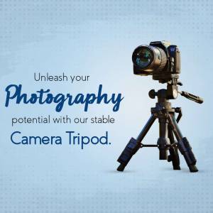 Camera on a tripod with promotional text
