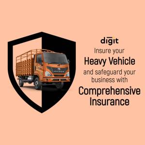 Digit Insurance ad featuring an orange truck and shield