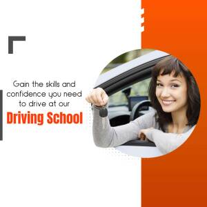 Woman holding car keys in a driving school advertisement