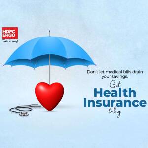 Umbrella protecting a heart with HDFC Ergo Health Insurance promotion
