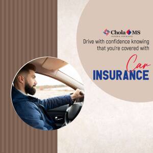 Man driving a car with Chola MS Car Insurance advertisement