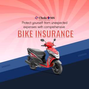Red scooter with Chola MS Bike Insurance advertisement