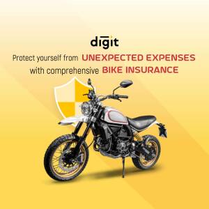 Digit Insurance ad featuring a motorcycle and shield