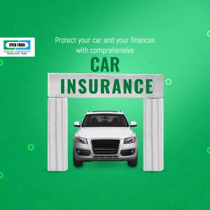 Image depicting car insurance protection with a car driving through a symbolic insurance gateway.