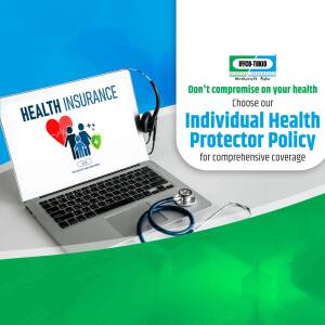 Laptop displaying health insurance information with stethoscope and headset