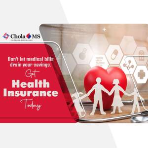 Image promoting health insurance with a family silhouette and medical icons.