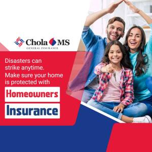 Family with house outline and Chola MS Insurance logo