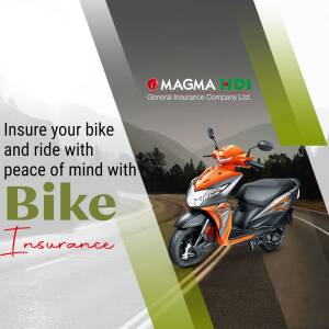 Orange scooter with Magma HDI Bike Insurance advertisement