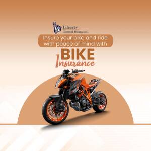 Orange motorcycle with Liberty General Insurance advertisement
