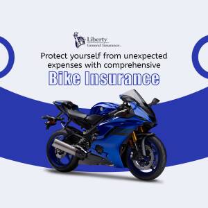 Blue Yamaha motorcycle with Liberty General Insurance advertisement