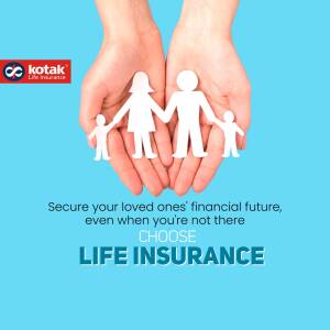 Hands holding a paper family cutout with Kotak Life Insurance logo and text promoting life insurance.