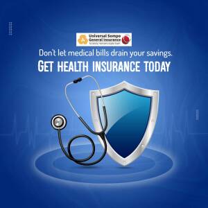 Image promoting health insurance with a stethoscope and shield.