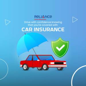Illustration of a red car under a blue umbrella with a shield, representing car insurance coverage.