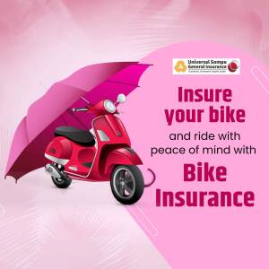 Red scooter under a pink umbrella with insurance text