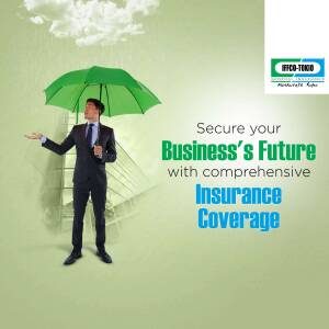 A man under a green umbrella representing business insurance protection.