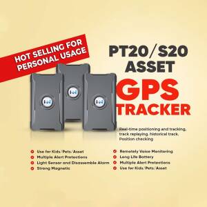 Three gray GPS trackers with red 'Hot Selling' label