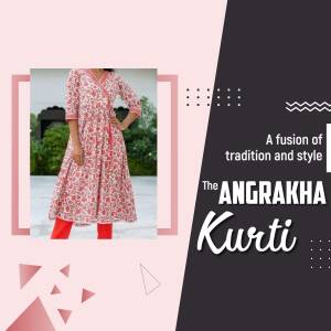 Woman wearing a floral Angrakha Kurti with red pants