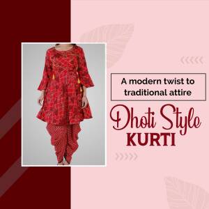 Woman wearing a red and white patterned dhoti style kurti.