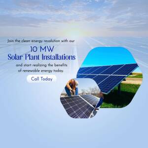 Image of a solar panel installation with text promoting 10 MW solar plant installations.