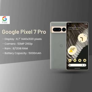 Google Pixel 7 Pro smartphone with key specifications displayed