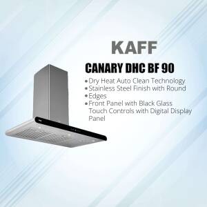 Stainless steel kitchen chimney with black glass touch controls