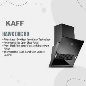 KAFF Hawk DHC 60 kitchen chimney with black tempered glass finish