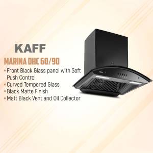 Black glass kitchen chimney with soft push control