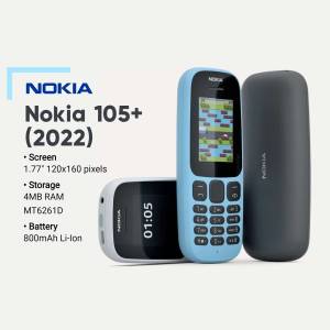 Nokia 105+ (2022) mobile phone in blue and black colors