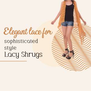 Woman wearing an elegant lace shrug with denim shorts and heels.