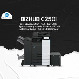 Konica Minolta Bizhub C250i color printer with specifications