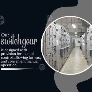 Image of industrial switchgear with text highlighting manual control design