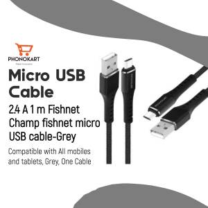 Phonokart 2.4A 1m Fishnet Champ Micro USB Cable - Grey