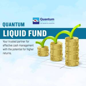 Quantum Liquid Fund advertisement with stacked coins and growth arrows