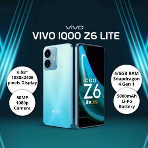 Vivo IQOO Z6 Lite smartphone with key specifications highlighted