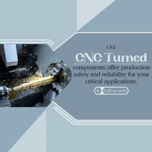 CNC machine turning metal with sparks flying, promoting precision manufacturing.